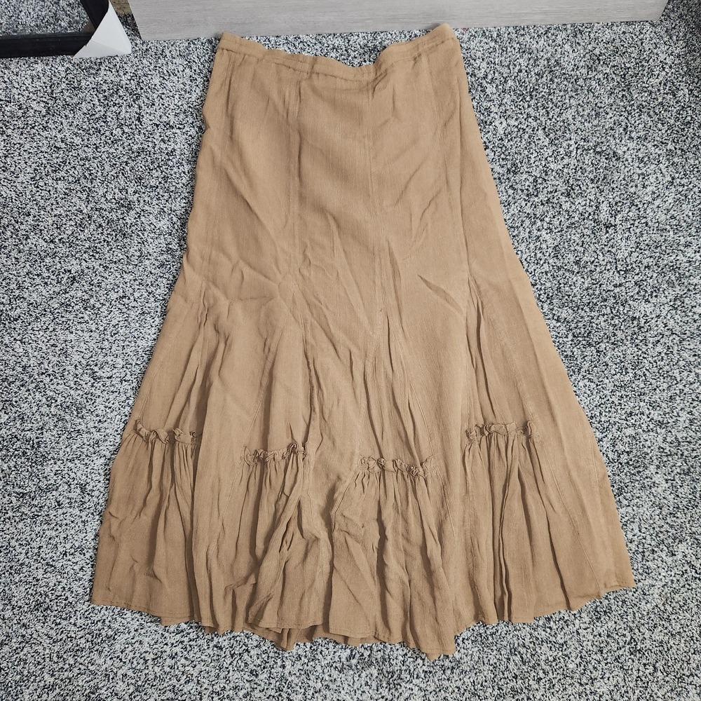 Coldwater Creek Brown Maxi Skirt Ruffle Boho Prairie Cottagecore Y2k Chic Small